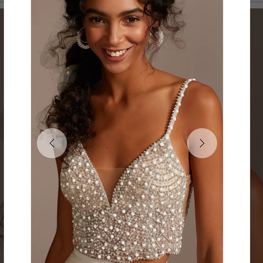 David's Bridal Silver and White Beaded Top